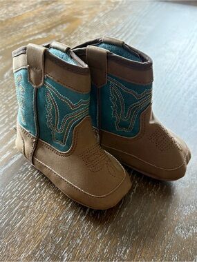 Infant Brown and Teal Cowboy Boots - DBL Barrel Infant Western Boots